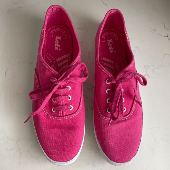 Keds Casual Canvas Dream Foam Lace Up Lo Cut Sneakers Bold Pink + White Sz 9 - Picture 8 of 11